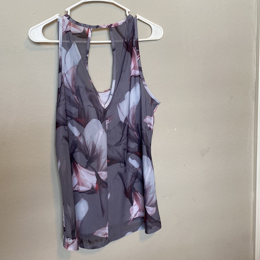 Fabletics Gray Floral Bess Pointelle Mesh Tank La… - image 2